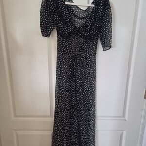 Dana Foley Sheer Black and White Polka Dot Dress